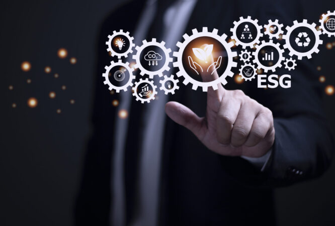 ESG Environment social governance investment business concept on screen.